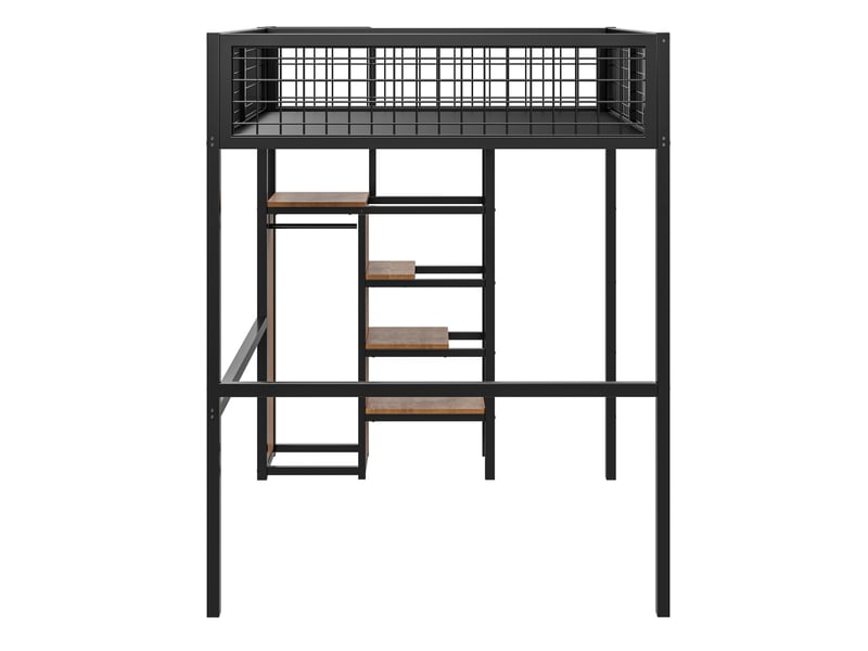 Lit superposé métal noir 140x200 cm – échelle et étagère de rangement – sans matelas - Conforama E