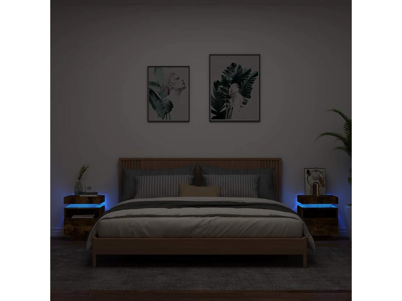 Vidaxl table de chevet led chêne fumé 2pcs armoire de nuit 40x39x48,5cm chambre - Conforama B
