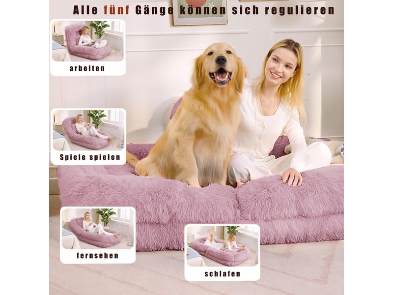  Fauteuil lit de sol inclinable 5 positions 102 x 89 x 88 cm – lit panier géant humain transformable avec coussin lombaire – peluche – rose  - Conforama E
