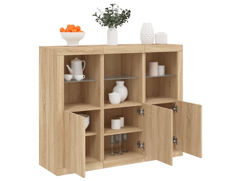  Buffets avec lumières led 3 pcs - bahut - meuble de rangement chêne sonoma bois d'ingénierie  - Conforama B