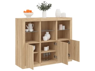 Buffets avec lumières led 3 pcs - bahut - meuble de rangement chêne sonoma bois d'ingénierie