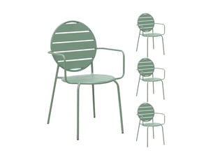 Lot de 4 fauteuils de jardin dossier rond en métal vert - baca