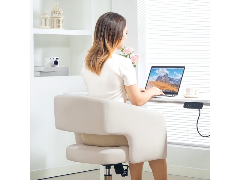 Chaise de bureau pivotante réglable avec bascule - lpospi - dossier capitonné, polyester aspect velours - crème - Conforama E