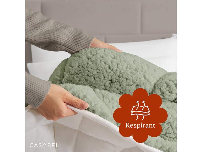  Casabel couette polaire hiver ultra chaude 600gm², réversible, douce et moelleuse, 2 personnes, 220x240cm, vert sauge  - Conforama C