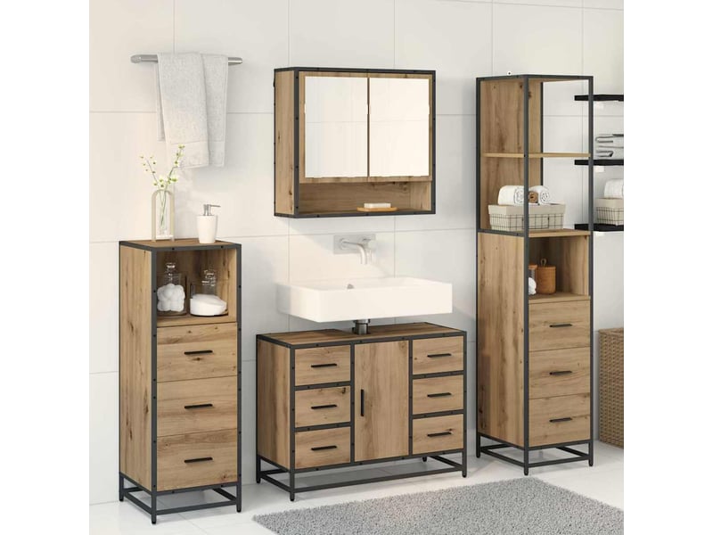  Ensemble de mobilier de salle de bain 3 pc chêne artisanal cf64301  - Conforama D