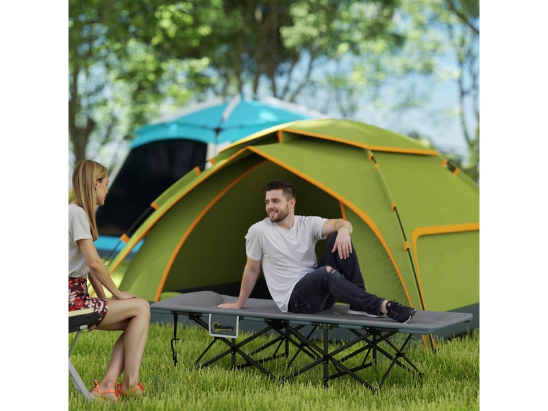  Lit de camp pliant avec matelas, oreiller et poche latérale, 187 x 67 x 37 cm, lit d'appoint jusqu'à 150 kg, gris  - Conforama C