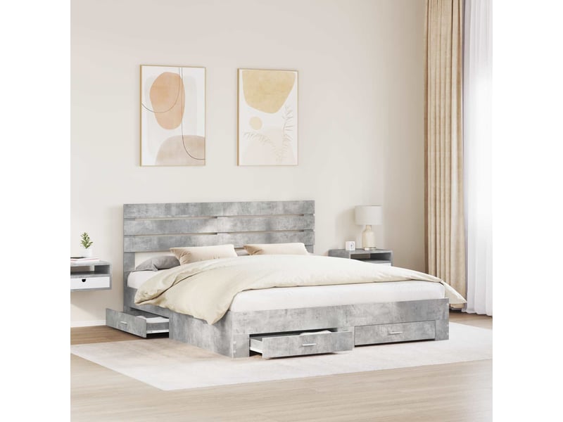  Lit double- lit adulte -  cadre de lit gris béton 200 x 200 cm bois d'ingénierie  - Conforama B