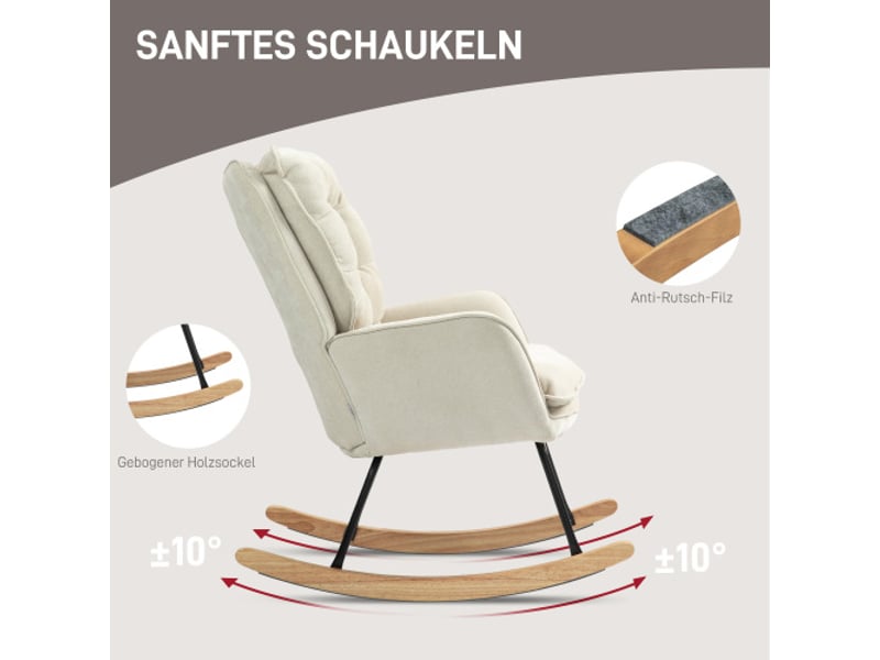  Fauteuil à bascule beige en tissu effet chenille, accoudoirs, charge 120 kg, pour salon et chambre  - Conforama D
