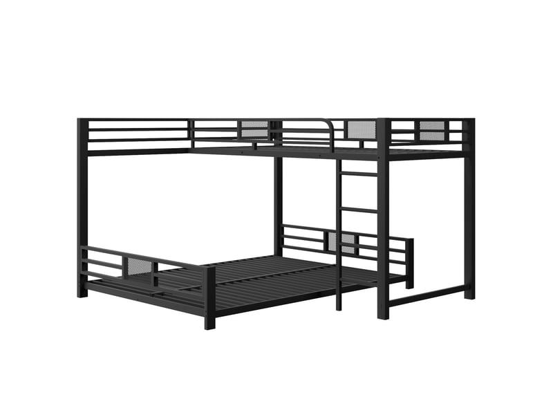  Lit superposé 90x200 et 140x200cm design en forme l - lit double - cadre en métal noir solide, gain de place, barrières sécurité  - Conforama E