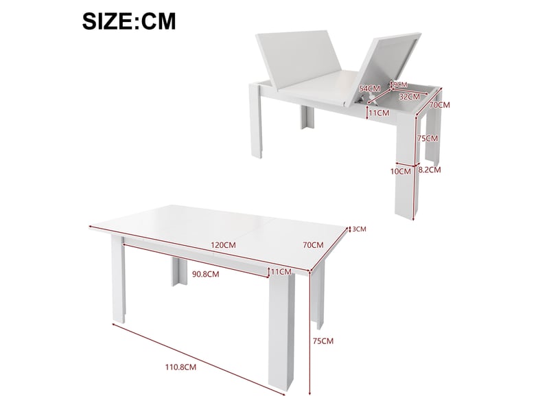  Table à manger rectangulaire 120 x 70 cm – blanche – rangement intégré, style moderne et gain de place  - Conforama C