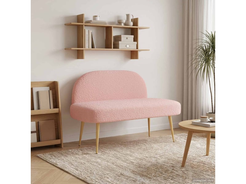  Banc rembourré, banc de lit avec dossier rose 110x60x76 cm bouclé  - Conforama B