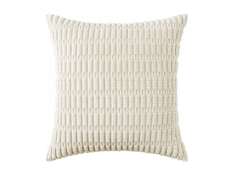  Lot de 4 housses de coussin décoratives en velours côtelé doux 45 x 45 cm, carrées à rayures pour canapé, chambre, ferme, taies d'oreiller de décorat, blanc  - Conforama E