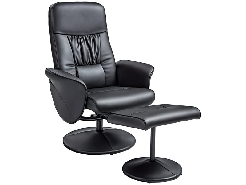  Ensemble fauteuil 2 pièces, fauteuil avec repose-pieds, fauteuil inclinable avec repose-pieds, réglable en hauteur, dossier inclinable, noir  - Conforama A