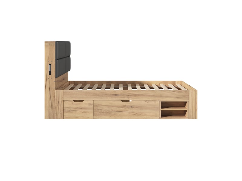 Lit enfant avec rangement 90 x 200 cm, tiroirs et étagères, sans matelas - Conforama W