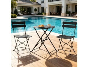 Ensemble table et chaises de jardin avec 1 table et 2 chaises pliantes, en métal noir pour balcon et terrasse