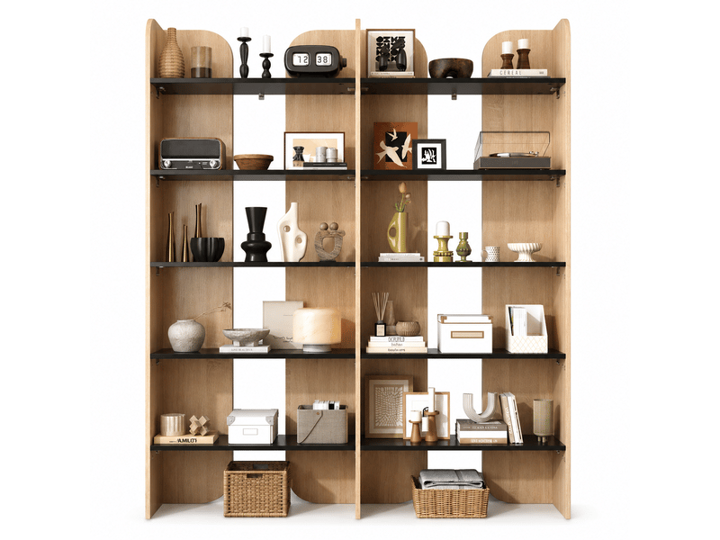 Bibliothèque ouverte 5 niveaux 135x25x160cm,grande capacité,étagère sur pied pour salon et bureau,panneau de particules,effet bois et noir - Conforama A
