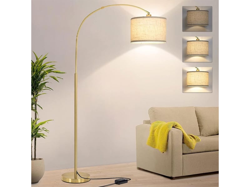  Lampadaire doré salon, lampe à arc abat-jour en lin beige（aucune source de lumière）  - Conforama C