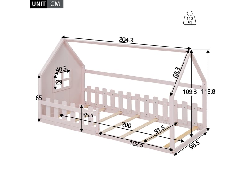  Modenvie lit enfant cabane 90x200 cm - en pin et mdf, avec sommier à lattes - pour chambre d'enfant - rose  - Conforama C