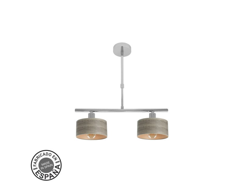  Lampe de plafond fabrilamp gilda chromebois gris 2 x e14 hauteur réglable 39-56 cm 43x14 cm 190352083 - Conforama A