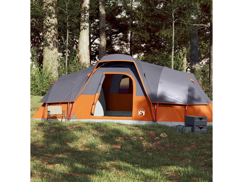 Tente de camping, tente à dôme 11 personnes gris et orange imperméable - Conforama B