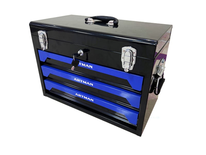 Meuble de rangement avec 3 tiroirs à glissières à billes et plateau pour atelier, noir et bleu, 50 × 27 × 35 cm - Conforama A