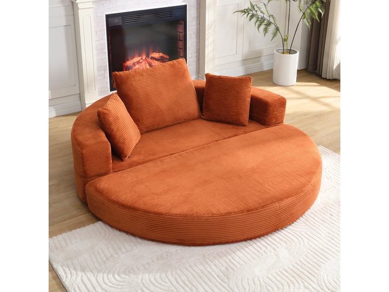 Canapé convertible deux en un pliable avec trois coussins, couchage ovale et bord protecteur en tissu côtelé orange - Conforama C
