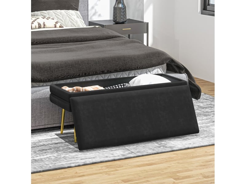  Banquette de rangement 100x37,5x42 cm aspect velours noir  - Conforama D