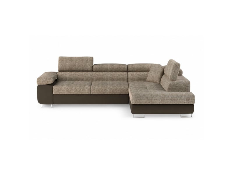 Canapé d'angle convertible menton beige et marron bouclé – 4 places avec coffre  - Conforama A