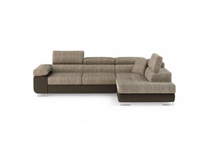 Canapé d'angle convertible menton beige et marron bouclé – 4 places avec coffre