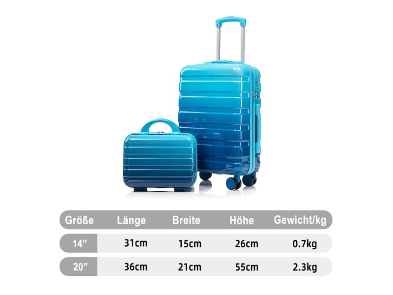  Set de valises rigides,20 et 14 pouces,avec serrure à combinaison,pc,bleu  - Conforama C