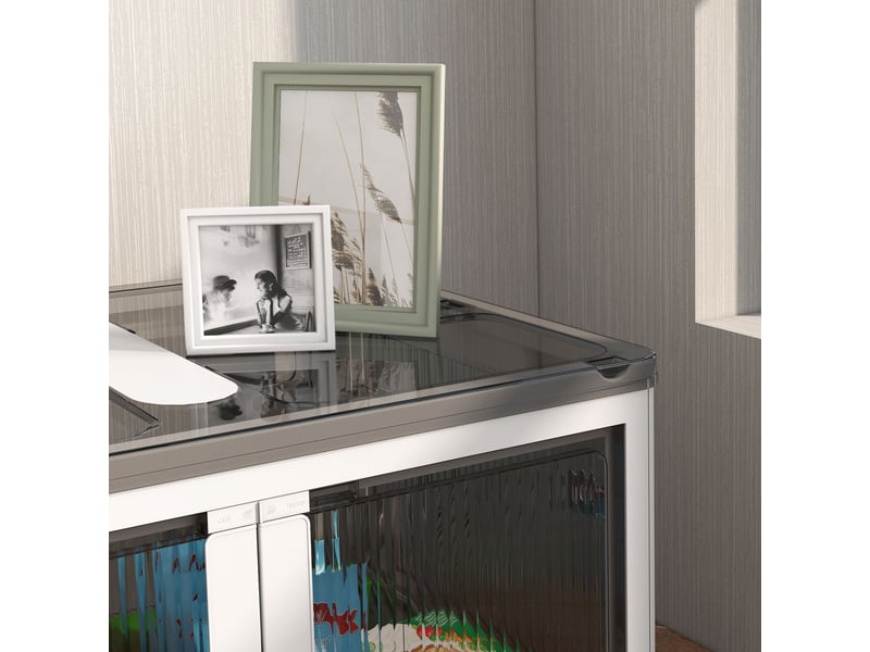 Boîte de rangement pliable et empilable 99l en plastique avec couvercle et 4 roulettes, accès à 5 côtés, blanc  - Conforama W
