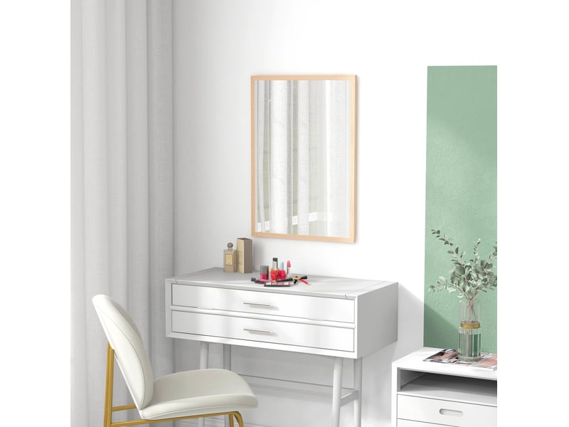 Miroir simple mural rectangulaire résistant aux rayures avec 4 crochets en mdf couleur bois naturel 50 × 70 cm  - Conforama C