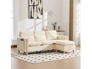 Canapé d'angle réversible fixe <strong></strong> <strong></strong> 3 places Tissu beige avec coffre de rangement