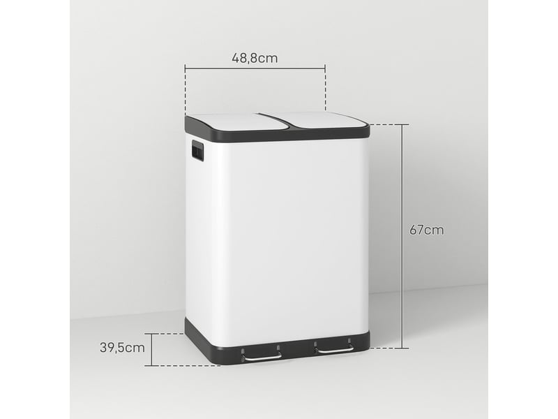  Poubelle de cuisine 2x30l à pédale en métal blanc 48,8x39,5x67 cm  - Conforama C