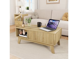 Table basse rectangulaire réglable en hauteur avec espace de rangement, 95x48x42cm, couleur bois
