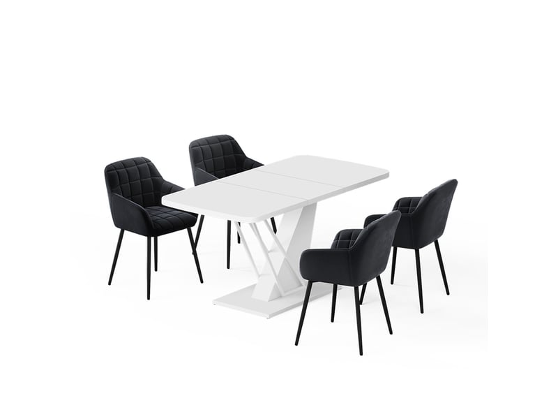 Vicco ensemble de table à manger, blanc, 120x80cm avec 4 chaises de salle à manger  - Conforama A