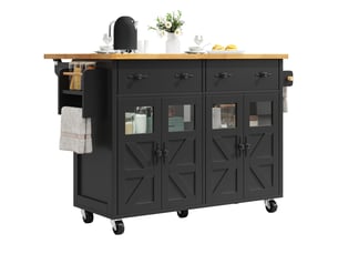 Îlot de cuisine mobile,140x73x93,5 cm,avec roulettes freinées,mdf,noir