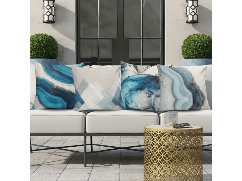 Housses de coussin d'extérieur imperméables, lot de 4 taies d'oreiller décoratives bleues pour patio, jardin, 45 x 45 cm  - Conforama D