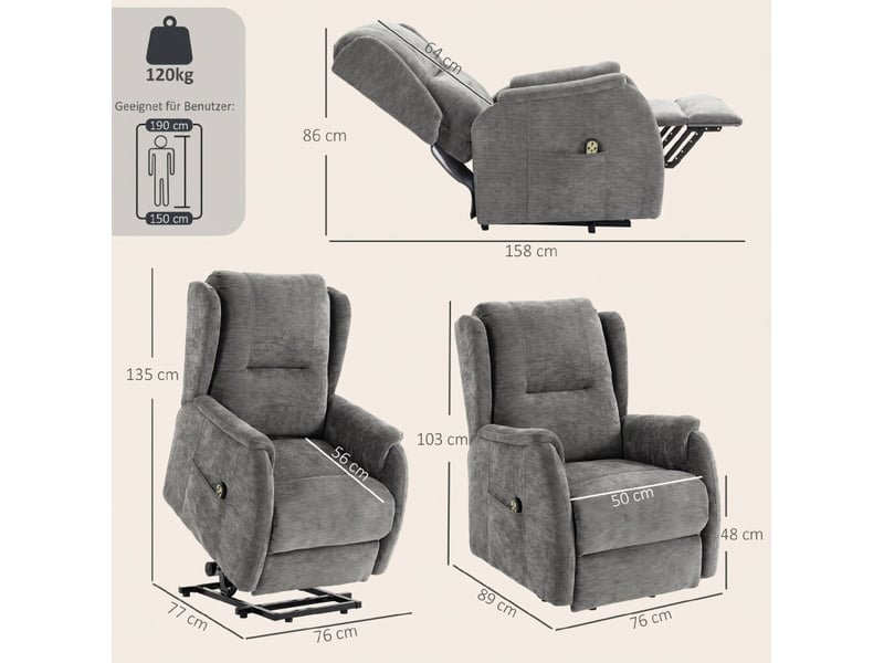  Fauteuil relax électrique releveur gris foncé avec double moteur, télécommande et poches latérales  - Conforama C