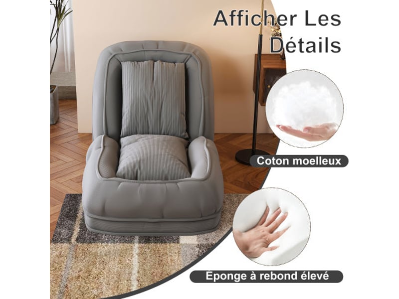 Canapé-lit pliable - gris - tissu+métal - 11.5 kg - 5 positions réglables - peu encombrant - polyvalent 180x90x26cm - Conforama B