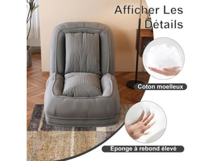 Canapé-lit pliable - gris - tissu+métal - 11.5 kg - 5 positions réglables - peu encombrant - polyvalent