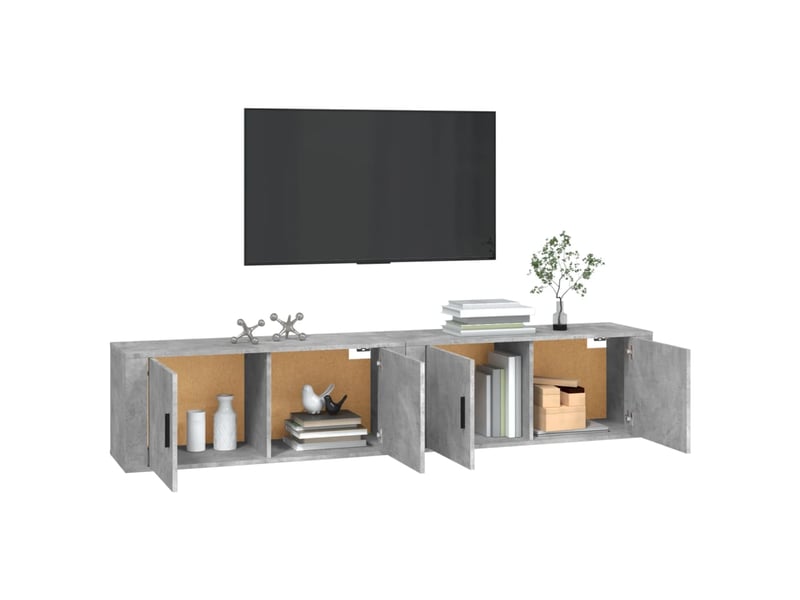  Lot de 2 meuble tv mural, meuble tv suspendu gris béton 100x34,5x40 cm  - Conforama C