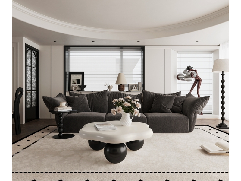  Table basse nuage design 80 cm blanc et noir mdf laqué coins arrondis pour petit salon evarich - Conforama B