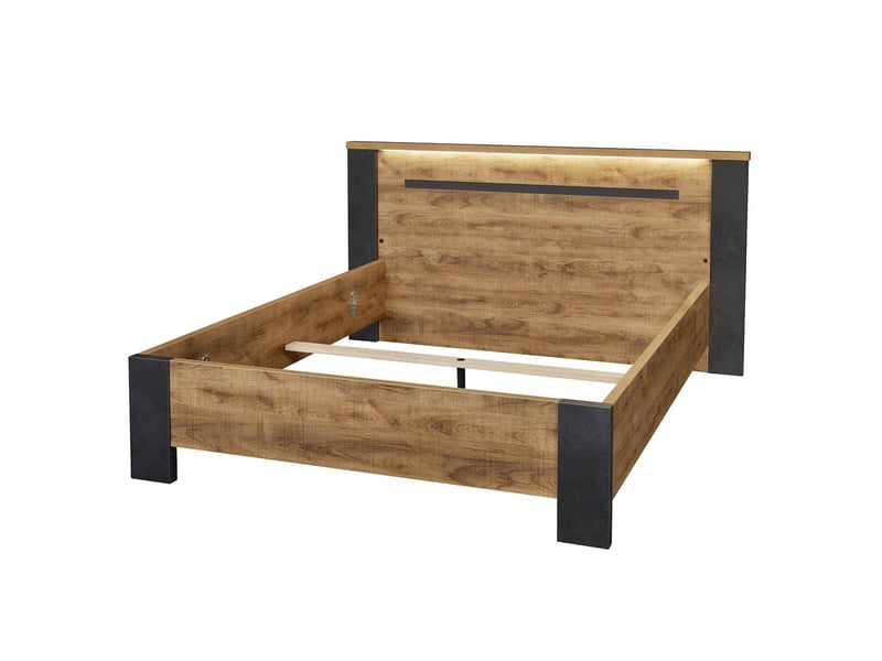  Lit 140x190cm aspect chêne artisan et graphite avec leds - andes ANDES - Conforama A