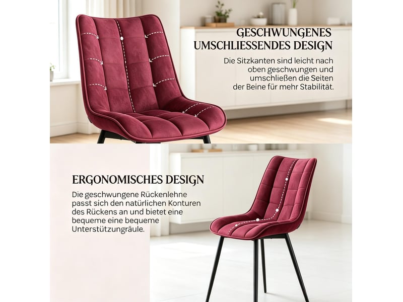  Lot de 2 chaises de salle à manger 46x39x85,5 cm en métal rouge vin  - Conforama D