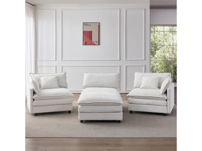  Canapé d'angle modulable 3 places avec méridienne - tissu chenille déhoussable - 267x154 cm  - Conforama E