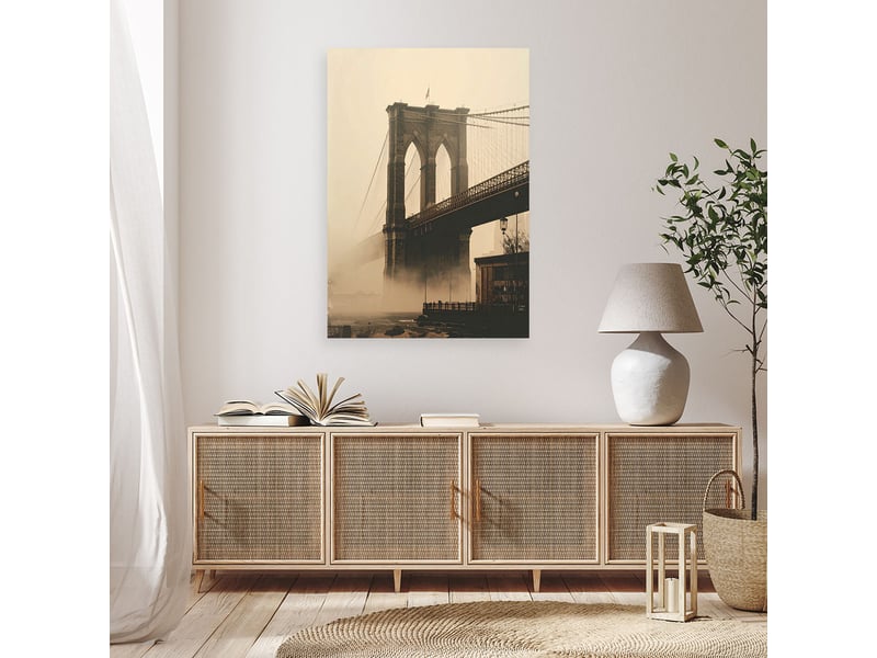  Impression sur toile, le pont de brooklyn enveloppé de brume dans un cadre atmosphérique 70x100 1334481765 - Conforama B