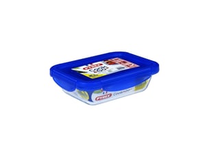 Boites alimentaires en verre rectangulaires avec couvercles hermetiques bleus 3 formats 0,8l 1,9l 3,5l pour transport stockage et rechauffage