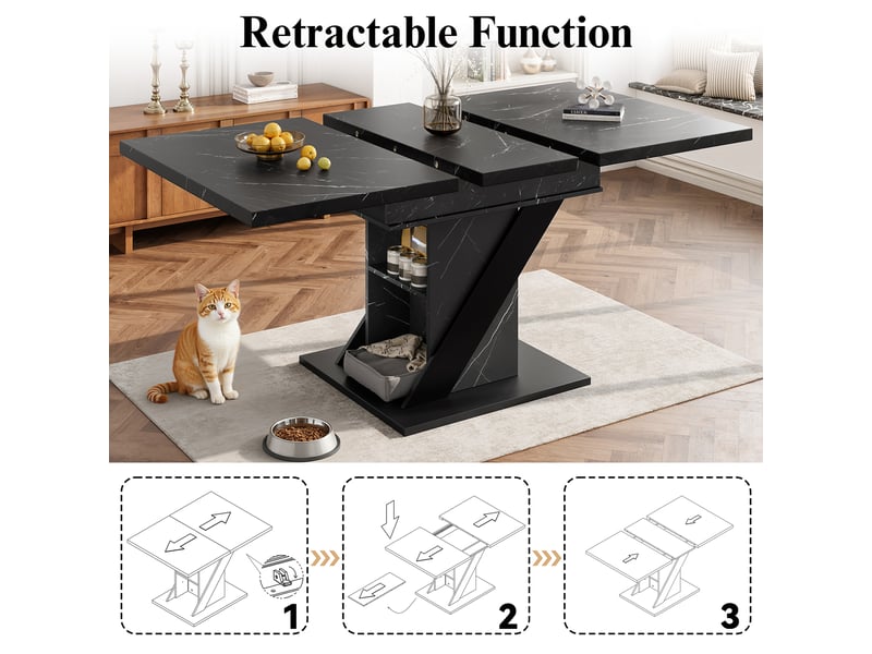 Table de cuisine rectangulaire avec allonge noir - 80x110-140max.cm mdf table noir - Conforama E