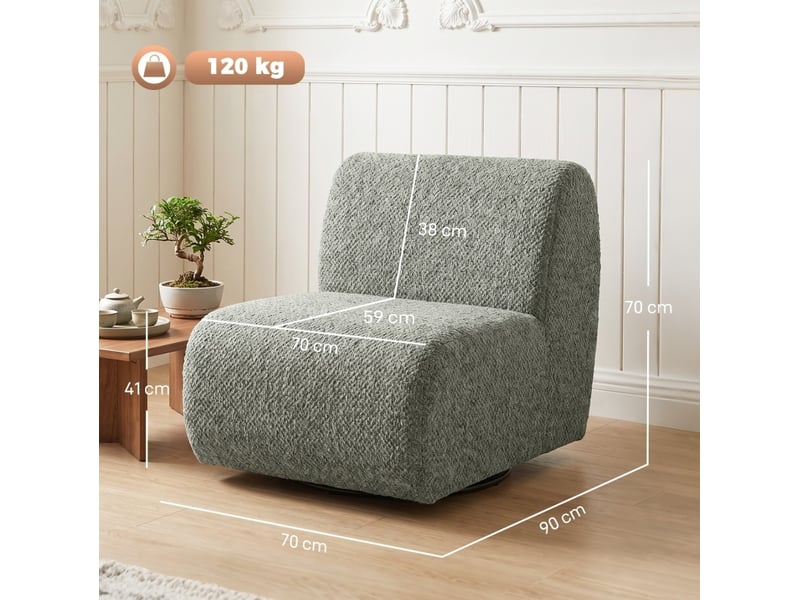  Fauteuil lounge pivotant gris effet chenille 70 x 90 x 70 cm  - Conforama B